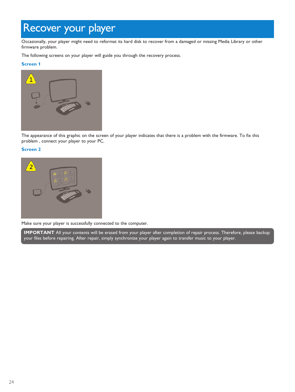 Recover your player, 24 recover your player | Philips PMC7230-17E User Manual | Page 26 / 37