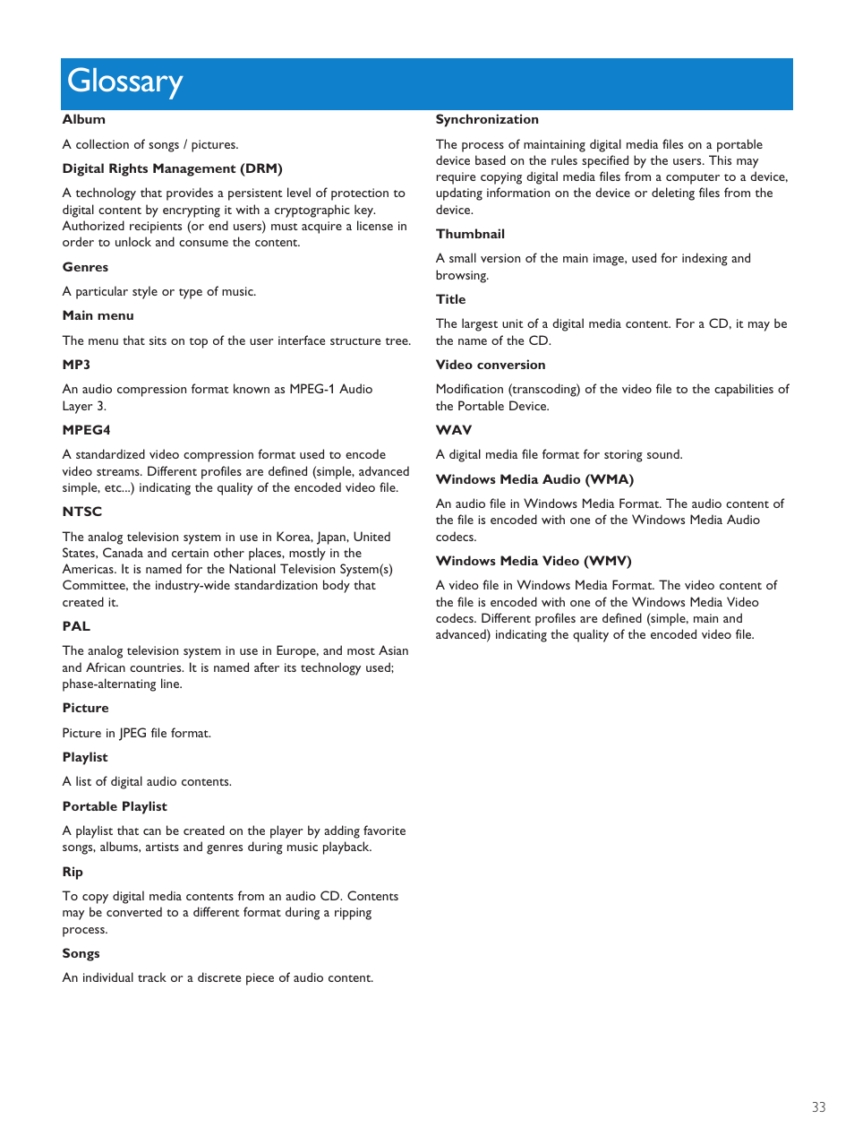 Glossary | Philips PMC7230-17E User Manual | Page 35 / 37