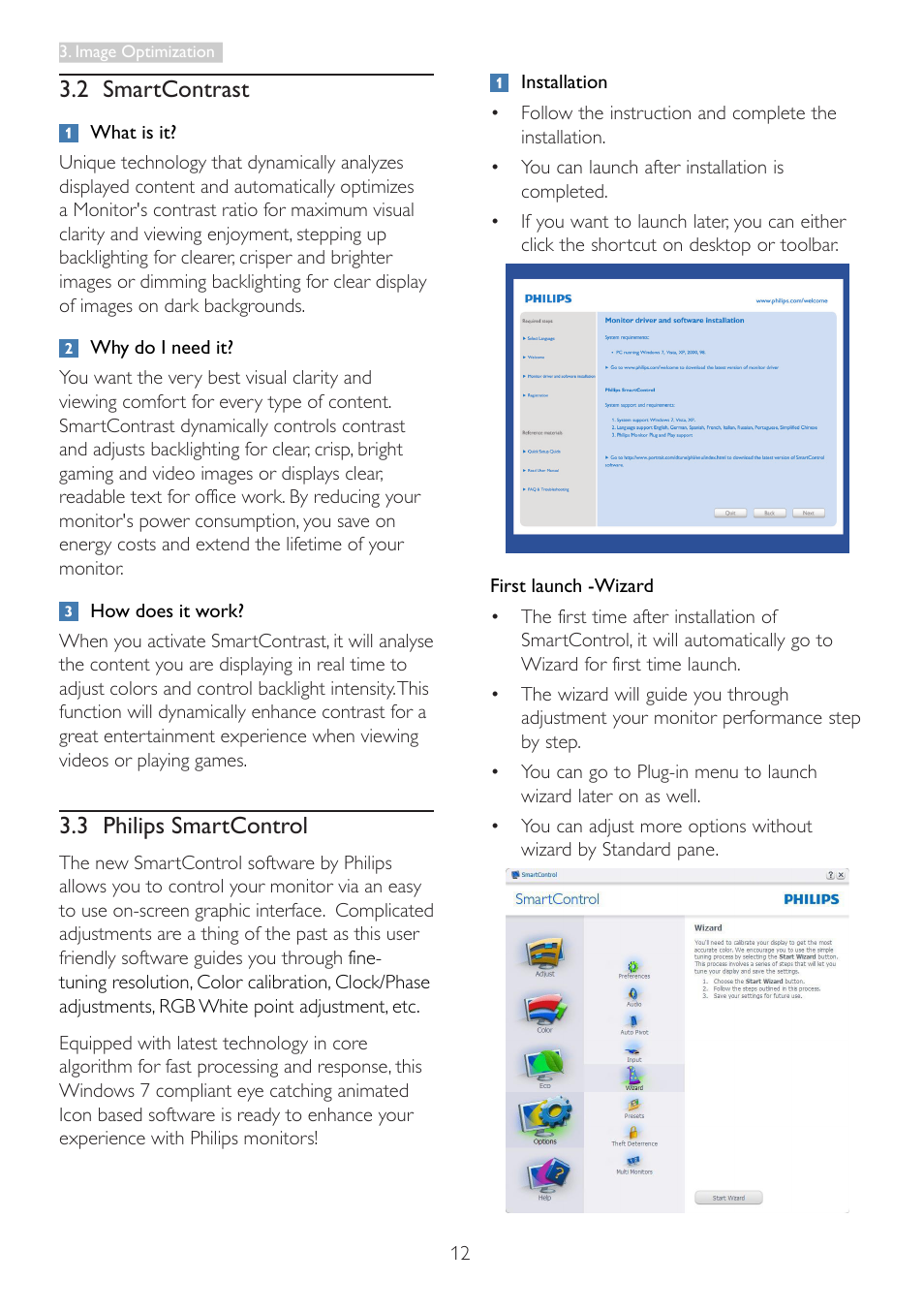 2 smartcontrast, 3 philips smartcontrol, 2 smartcontrast 3.3 philips smartcontrol | Philips 242G5DJEB-27 User Manual | Page 14 / 43