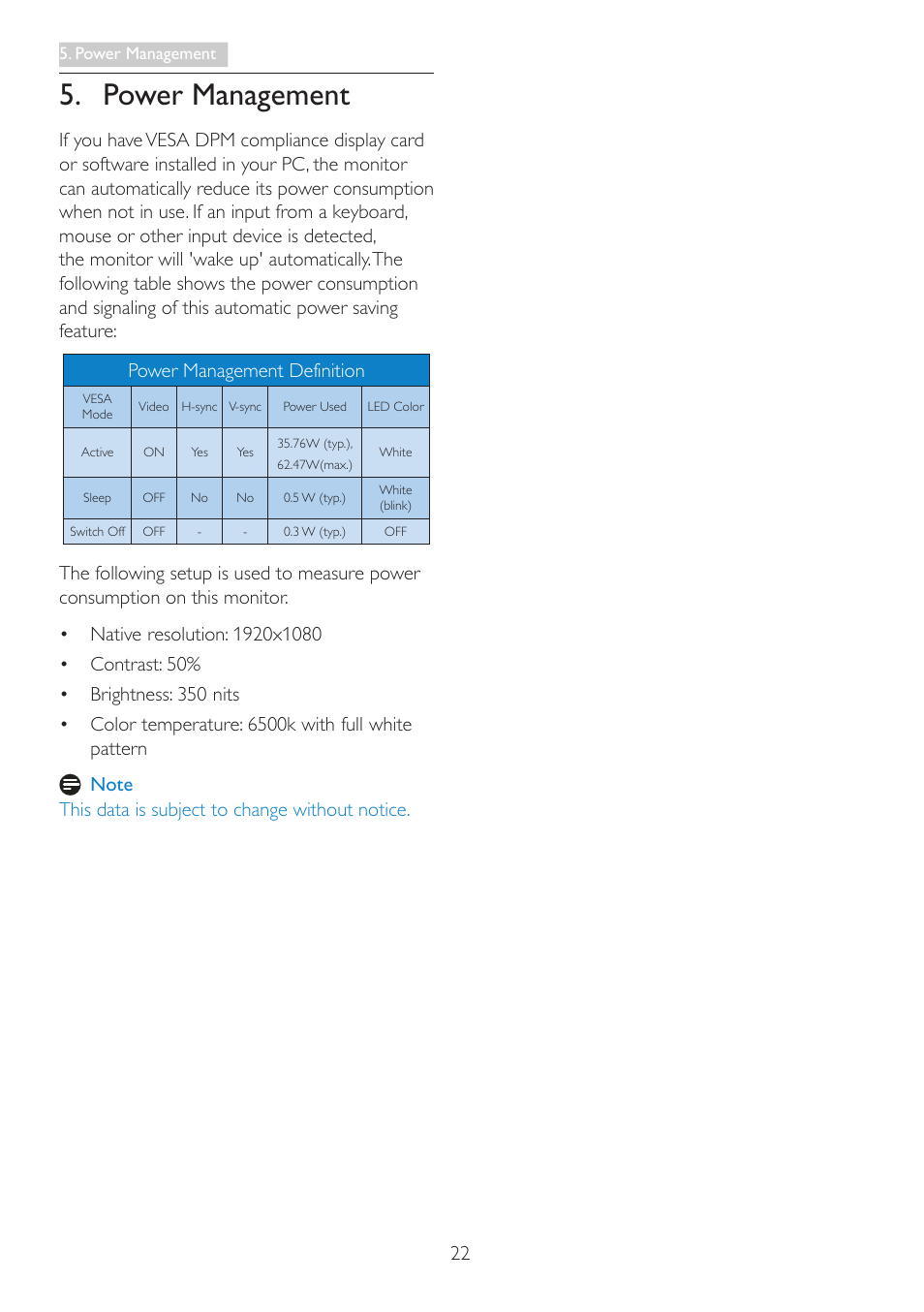 Power management | Philips 242G5DJEB-27 User Manual | Page 24 / 43