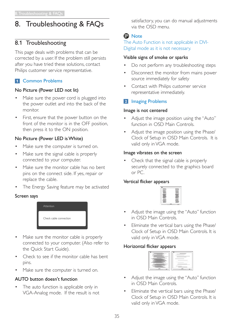 Troubleshooting & faqs, 1 troubleshooting | Philips 242G5DJEB-27 User Manual | Page 37 / 43