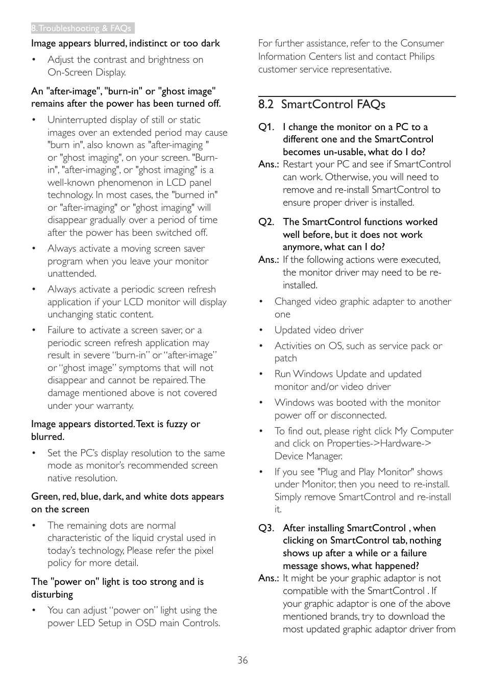 2 smartcontrol faqs | Philips 242G5DJEB-27 User Manual | Page 38 / 43