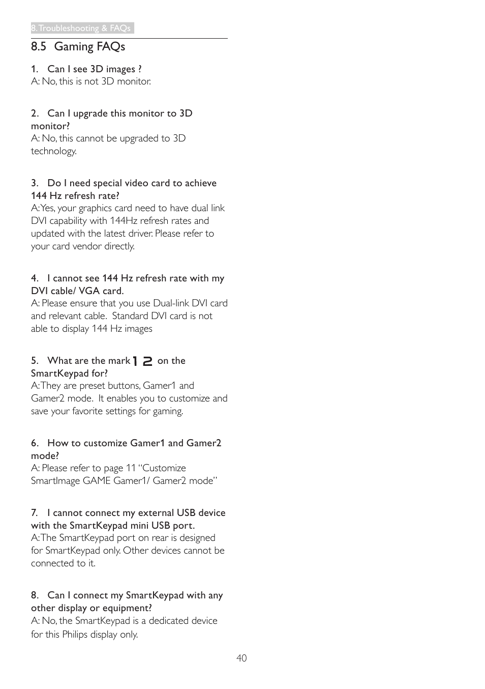 5 gaming faqs | Philips 242G5DJEB-27 User Manual | Page 42 / 43