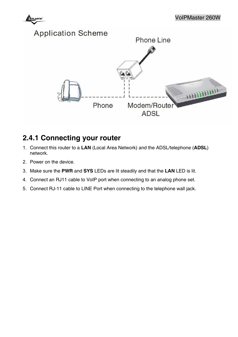 1 connecting your router | Atlantis Land A02-RAV260-W54 User Manual | Page 16 / 121