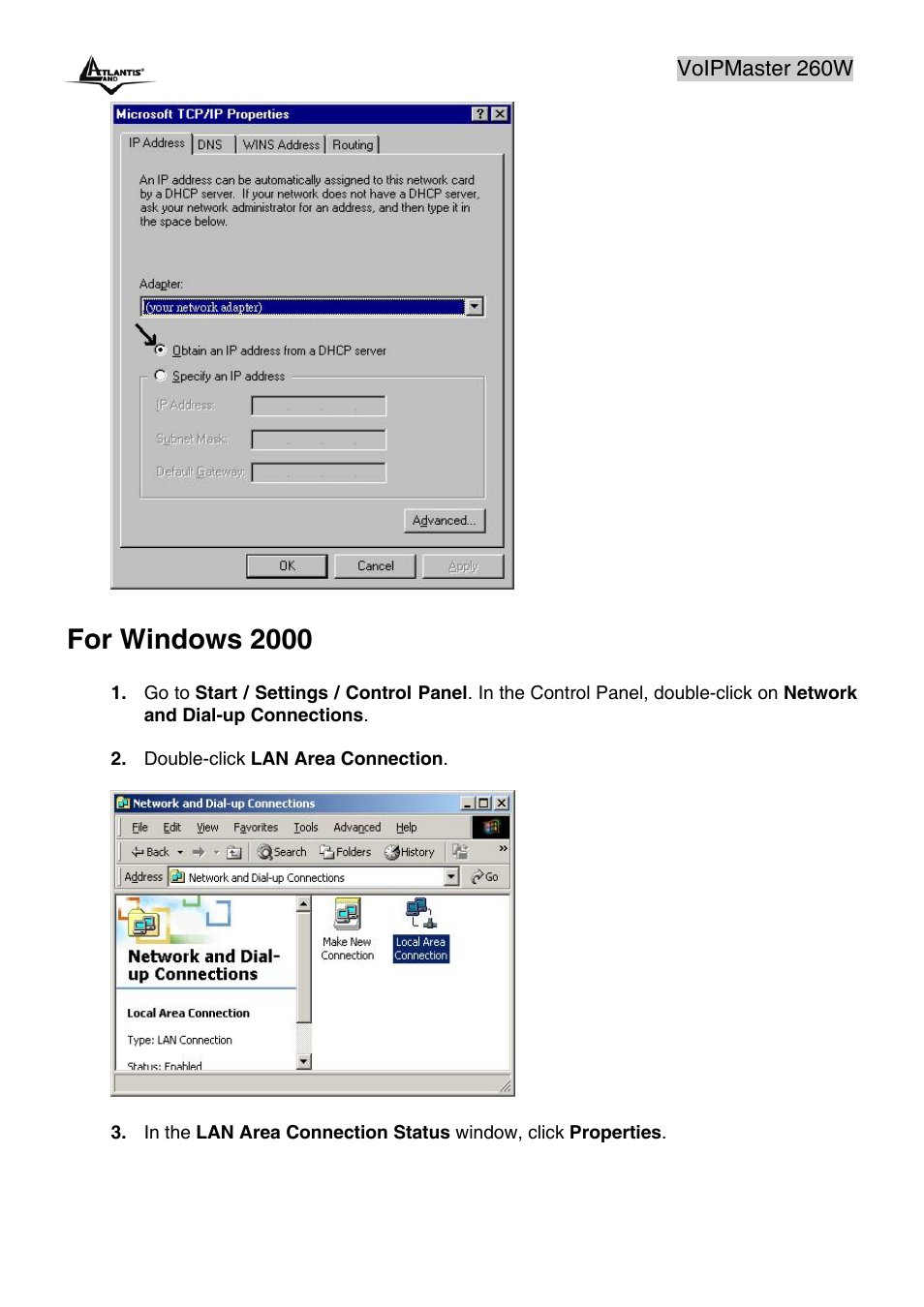 For windows 2000 | Atlantis Land A02-RAV260-W54 User Manual | Page 23 / 121