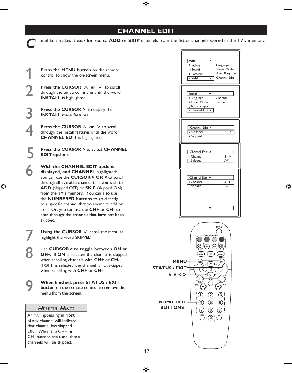 Channel edit | Philips 27PT6341-07 User Manual | Page 17 / 39