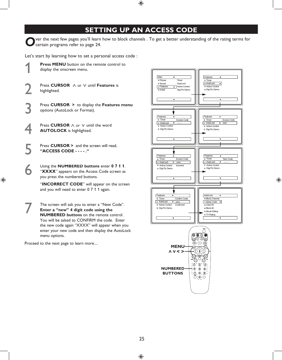 Setting up an access code | Philips 27PT6341-07 User Manual | Page 25 / 39
