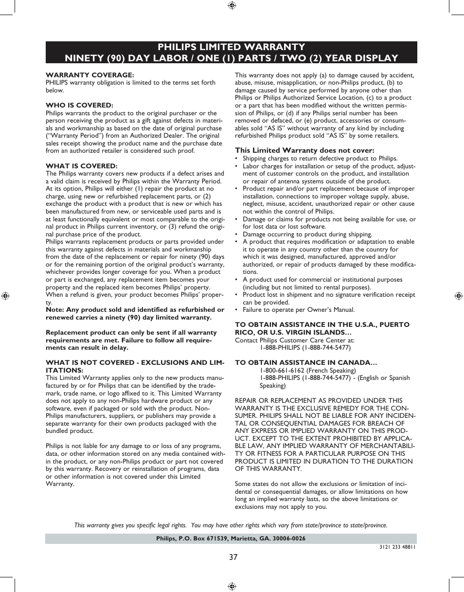 Philips 27PT6341-07 User Manual | Page 37 / 39