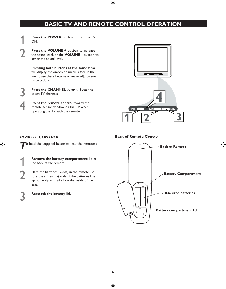 Basic tv and remote control operation | Philips 27PT6341-07 User Manual | Page 6 / 39