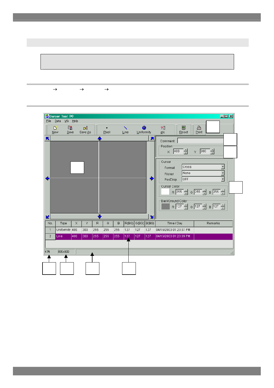 Cursor tool program, Startup method, Window screen and description | Astro Design PORTABLE SIGNAL GENERATOR PROGRAMMING SOFTWARE SP-8848 User Manual | Page 106 / 127
