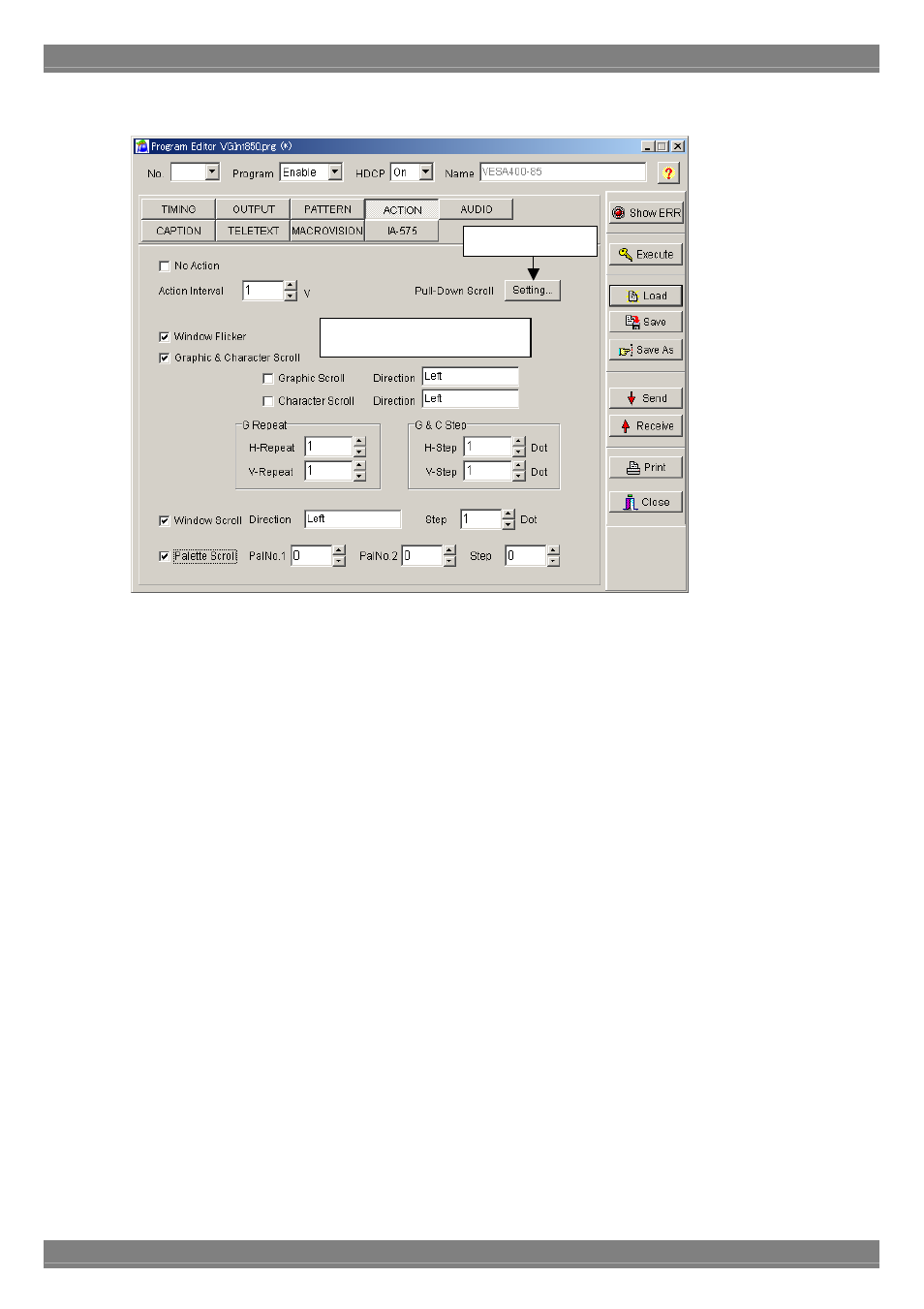 Action data setting screen | Astro Design PORTABLE SIGNAL GENERATOR PROGRAMMING SOFTWARE SP-8848 User Manual | Page 47 / 127