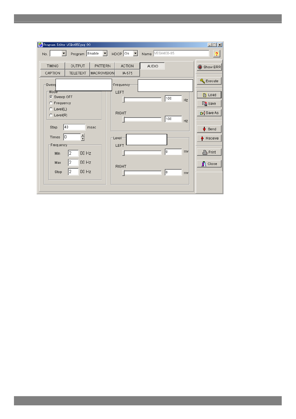 Audio data setting screen | Astro Design PORTABLE SIGNAL GENERATOR PROGRAMMING SOFTWARE SP-8848 User Manual | Page 50 / 127