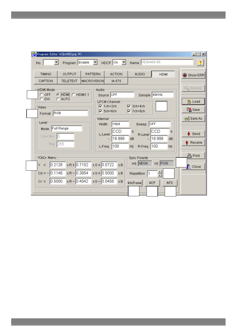 Hdmi data setting screen | Astro Design PORTABLE SIGNAL GENERATOR PROGRAMMING SOFTWARE SP-8848 User Manual | Page 51 / 127
