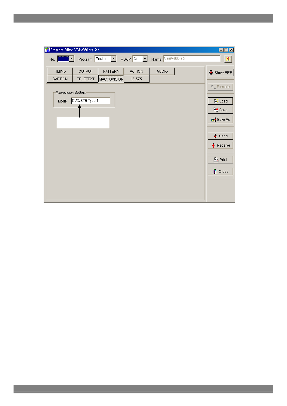 Macrovision data setting screen | Astro Design PORTABLE SIGNAL GENERATOR PROGRAMMING SOFTWARE SP-8848 User Manual | Page 63 / 127