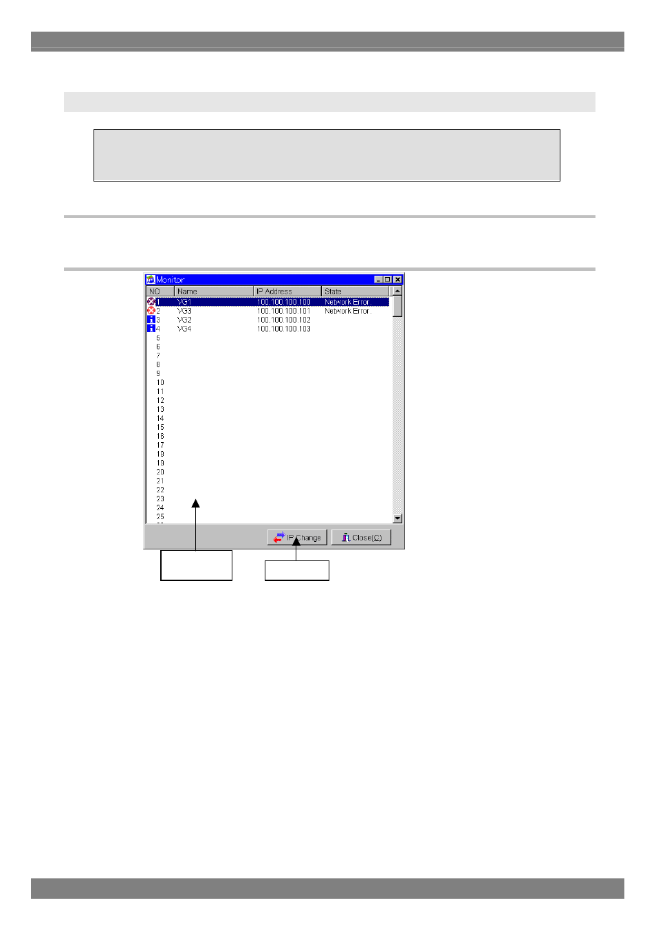 Monitoring and changing the ip/gateway address, Startup method, Window screen and description | Astro Design PORTABLE SIGNAL GENERATOR PROGRAMMING SOFTWARE SP-8848 User Manual | Page 84 / 127