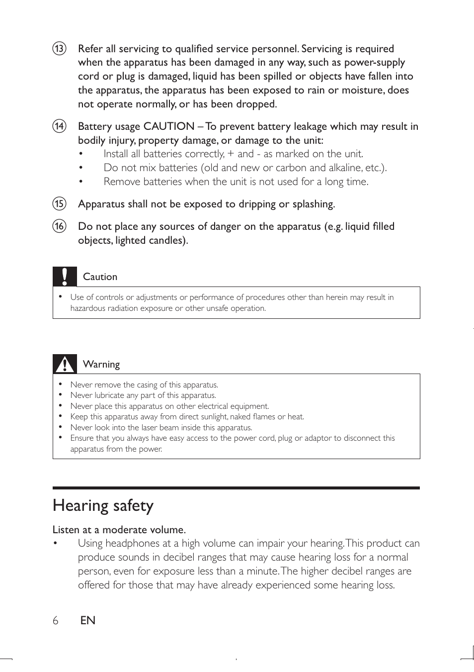 Hearing safety | Philips PD9003-12 User Manual | Page 5 / 32