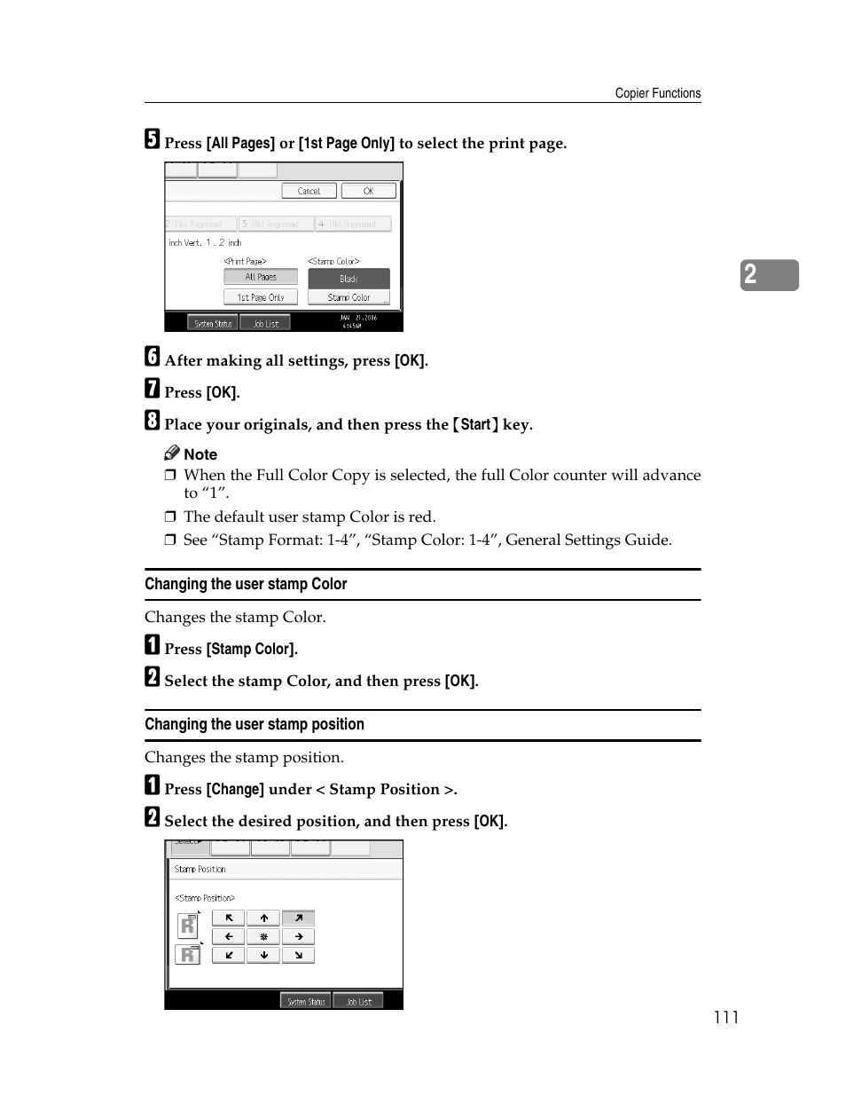 Changing the user stamp color, Changing the user stamp position | Aristokraft LD425C User Manual | Page 133 / 206