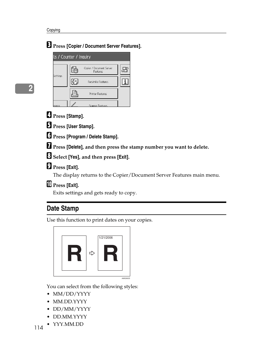 Date stamp, See p.114 “date stamp | Aristokraft LD425C User Manual | Page 136 / 206