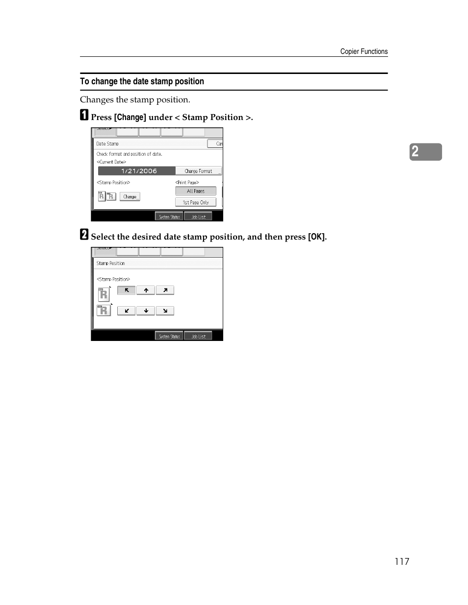 To change the date stamp position | Aristokraft LD425C User Manual | Page 139 / 206