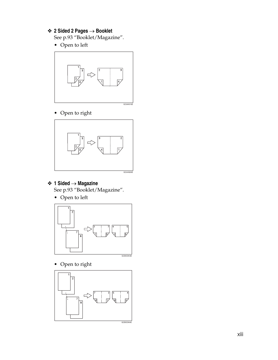 Xiii ❖ 2 sided 2 pages → booklet, 1 sided → magazine | Aristokraft LD425C User Manual | Page 15 / 206