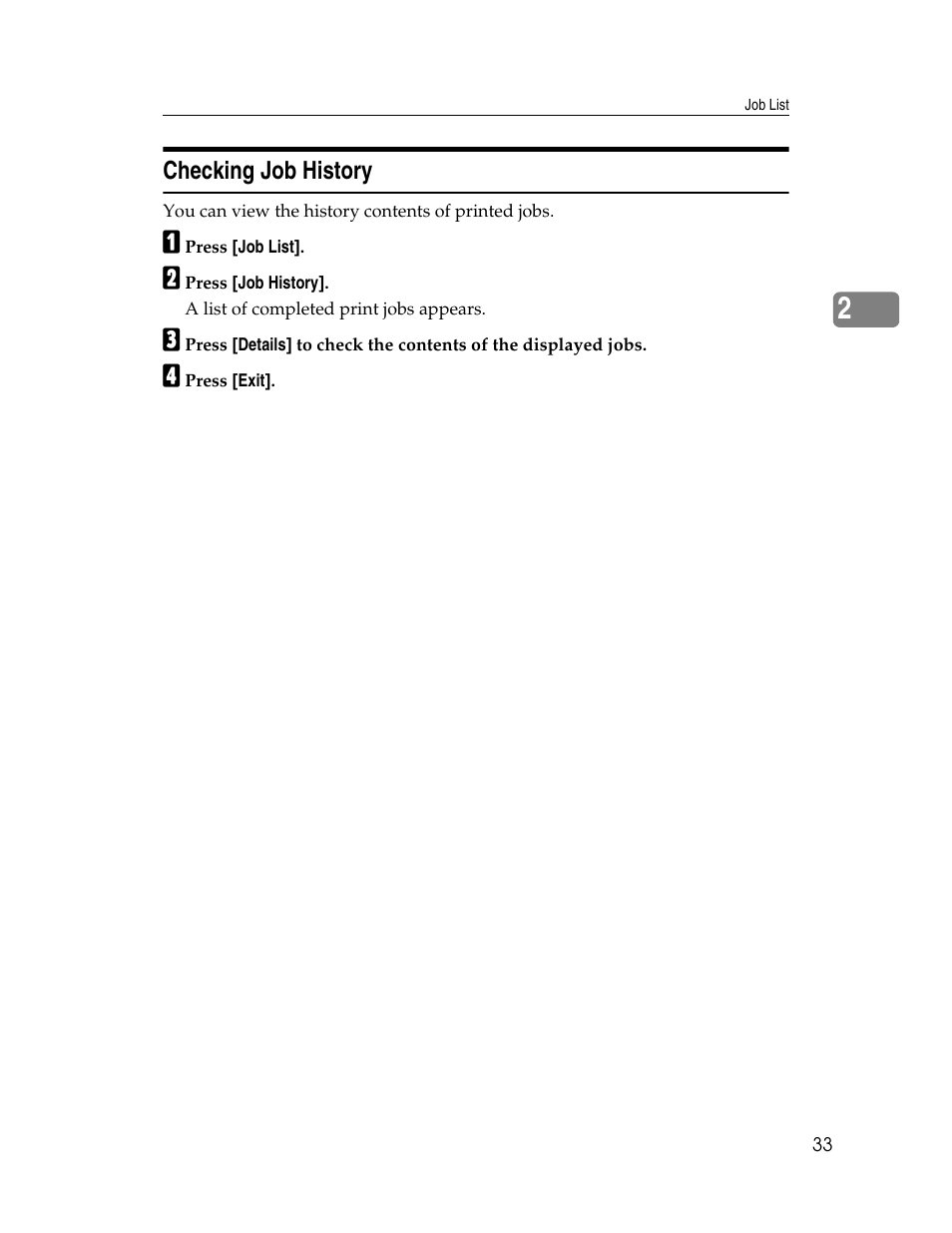 Checking job history | Aristokraft LD425C User Manual | Page 55 / 206