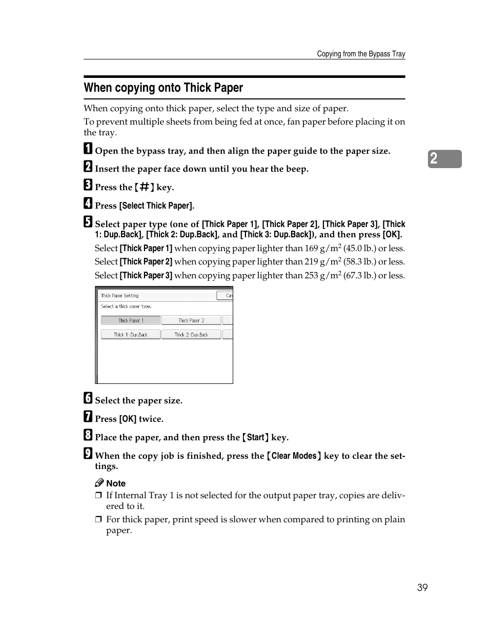 When copying onto thick paper, See p.39 “when copying onto thick paper | Aristokraft LD425C User Manual | Page 61 / 206