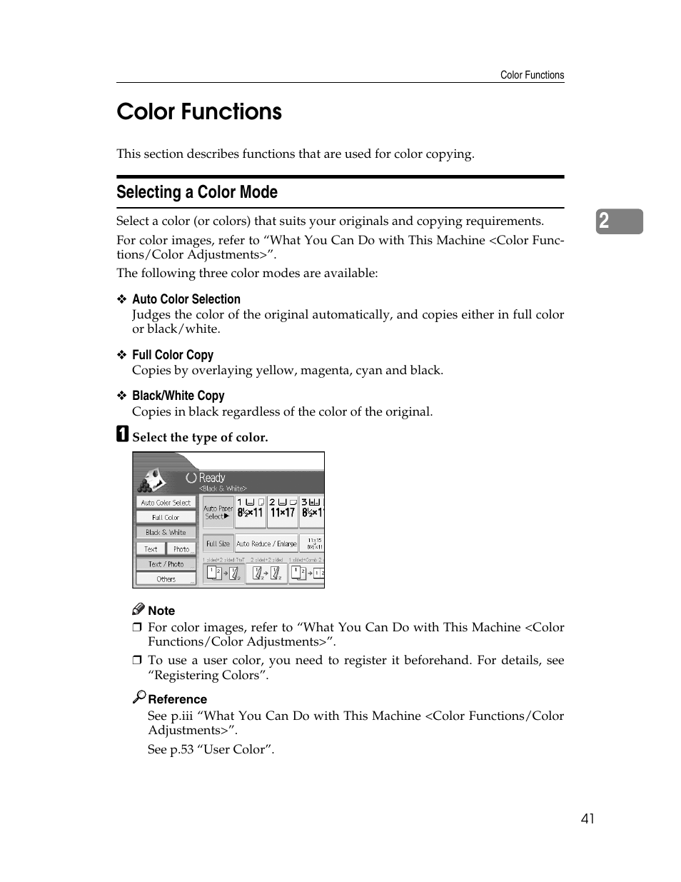 Color functions, Selecting a color mode, 2color functions | Aristokraft LD425C User Manual | Page 63 / 206