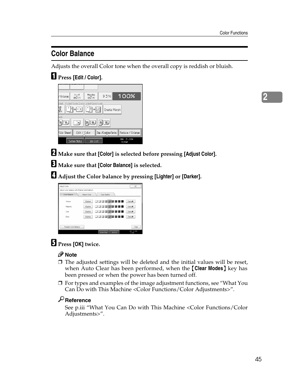 Color balance, See p.45 “color balance | Aristokraft LD425C User Manual | Page 67 / 206