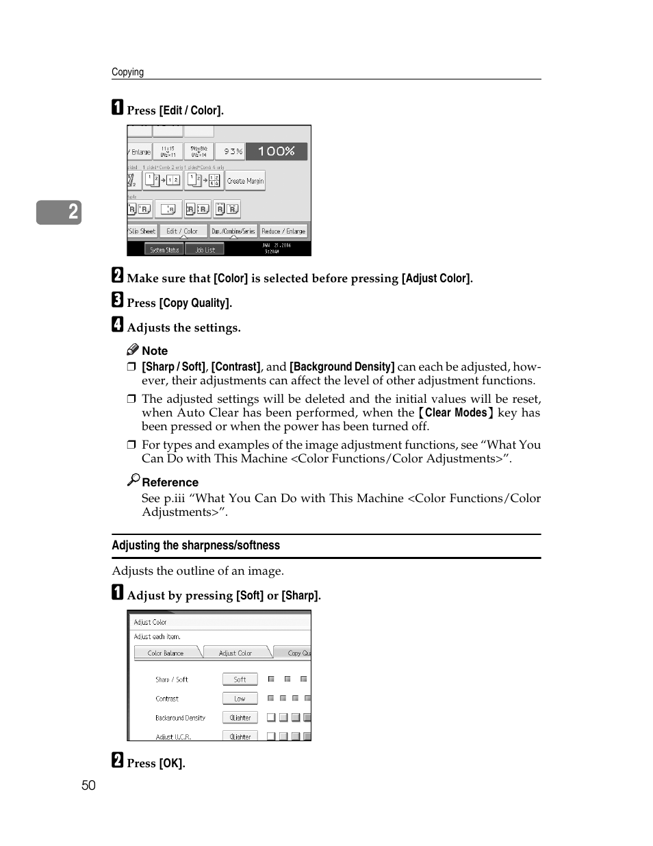 Adjusting the sharpness/softness, See p.50 “adjusting the sharpness/softness | Aristokraft LD425C User Manual | Page 72 / 206