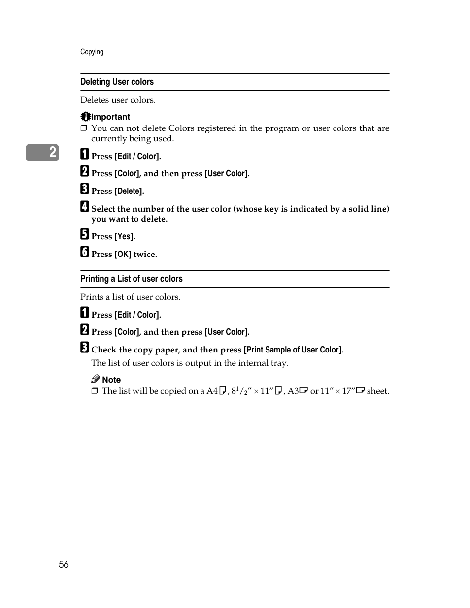 Deleting user colors, Printing a list of user colors | Aristokraft LD425C User Manual | Page 78 / 206
