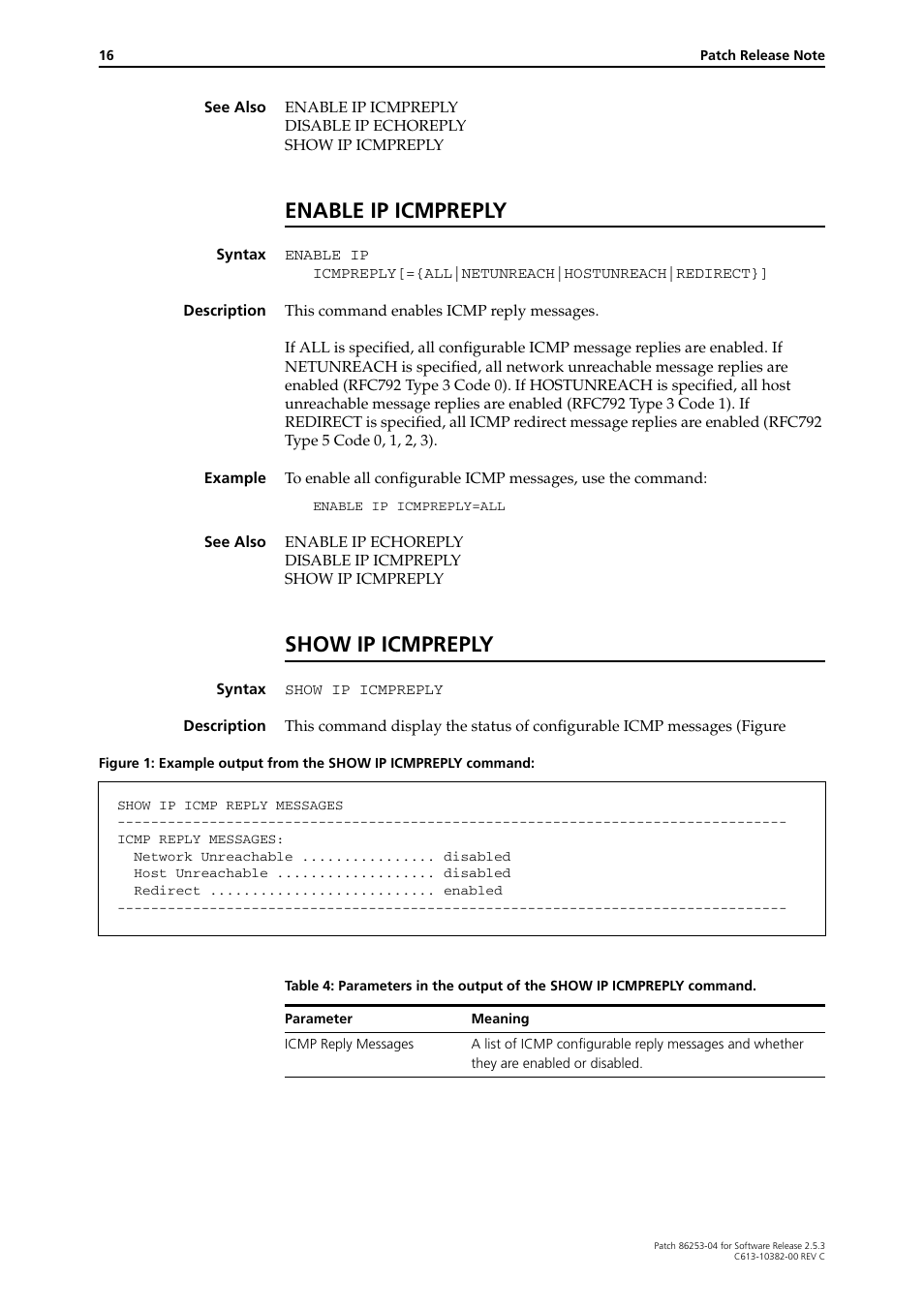 Enable ip icmpreply, Show ip icmpreply | Allied Telesis Rapier Series User Manual | Page 16 / 22