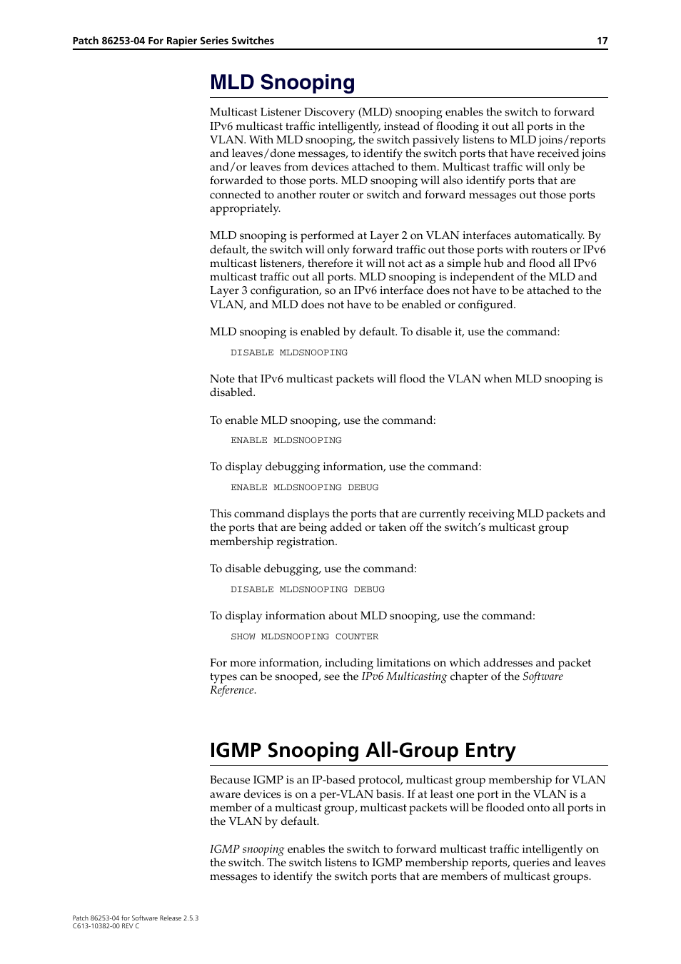 Mld snooping, Igmp snooping all-group entry | Allied Telesis Rapier Series User Manual | Page 17 / 22