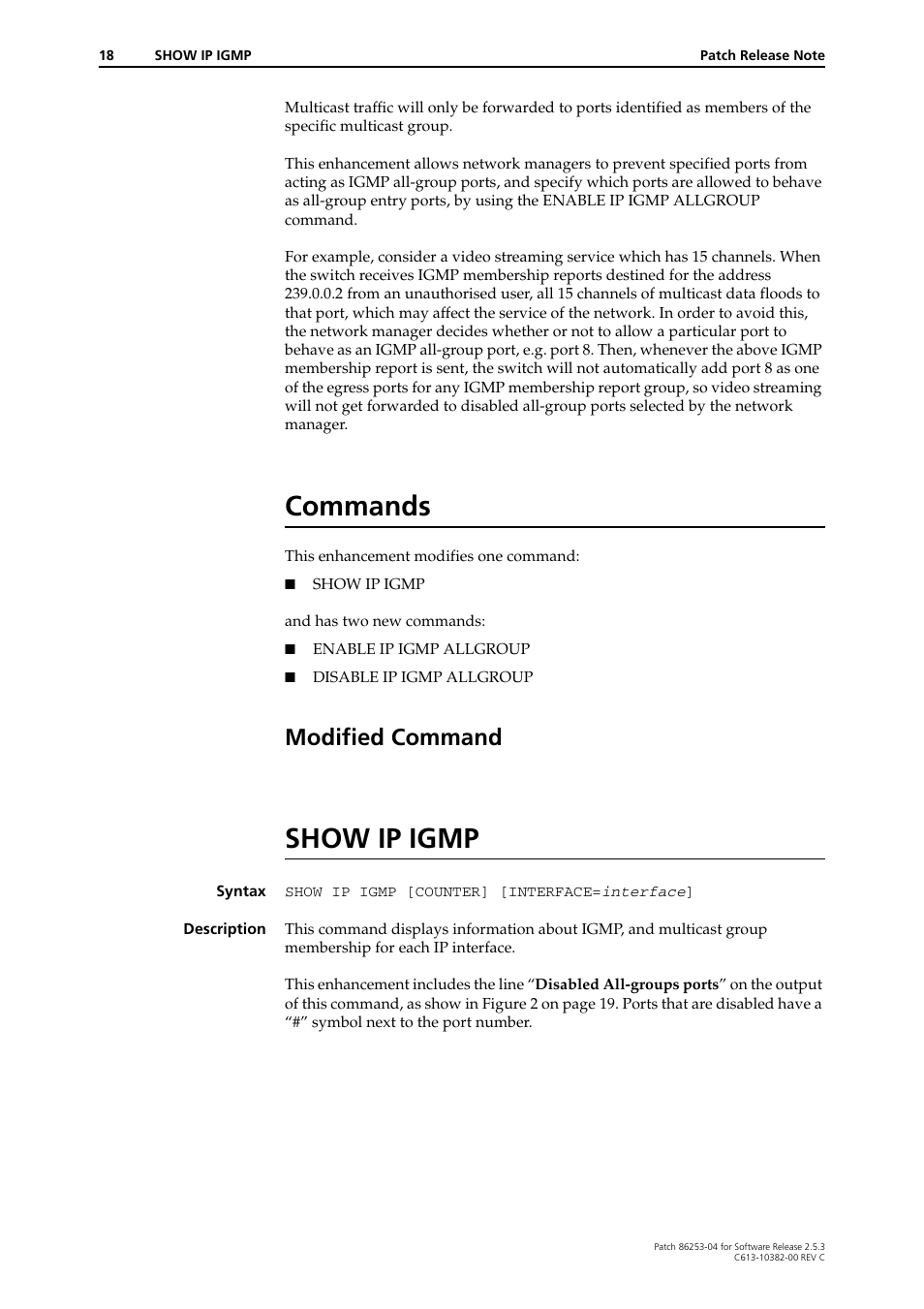 Commands, Modified command, Show ip igmp | Allied Telesis Rapier Series User Manual | Page 18 / 22