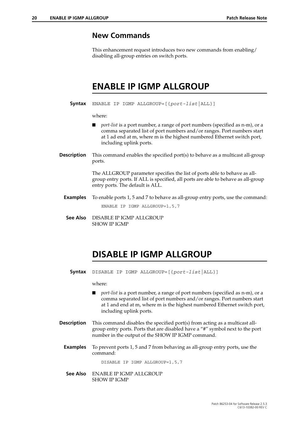 New commands, Enable ip igmp allgroup, Disable ip igmp allgroup | Allied Telesis Rapier Series User Manual | Page 20 / 22