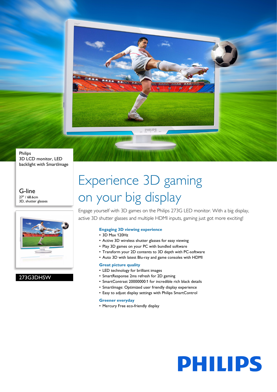 Philips 273G3DHSW-27 User Manual | 3 pages