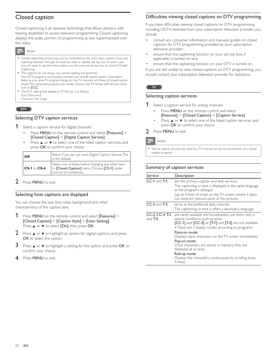 Closed caption | Philips 46PFL3706-F7 User Manual | Page 21 / 36