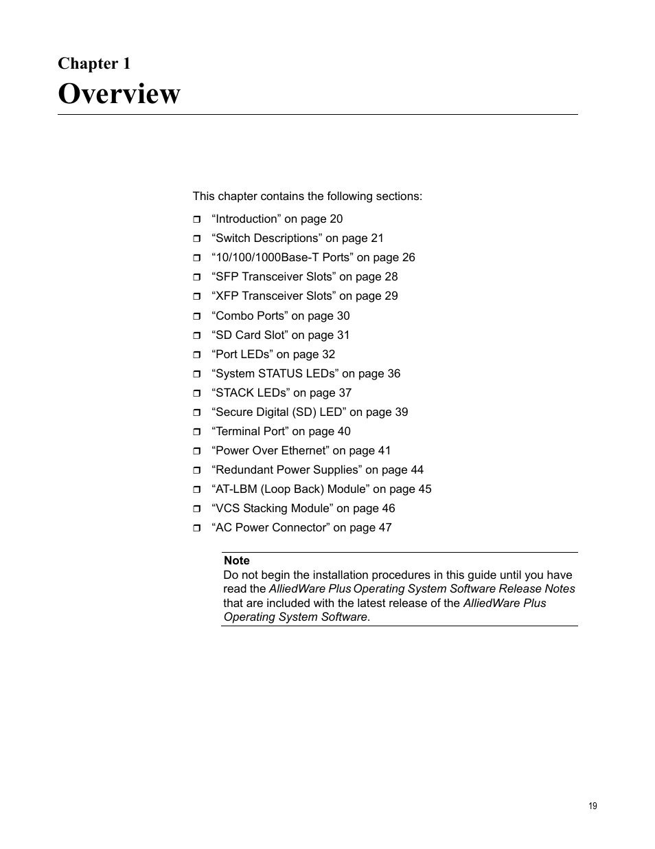 Chapter 1, Overview, R 1: overview | Allied Telesis Layer 3 Gigabit Ethernet Switch x600-24Ts-POE User Manual | Page 19 / 110