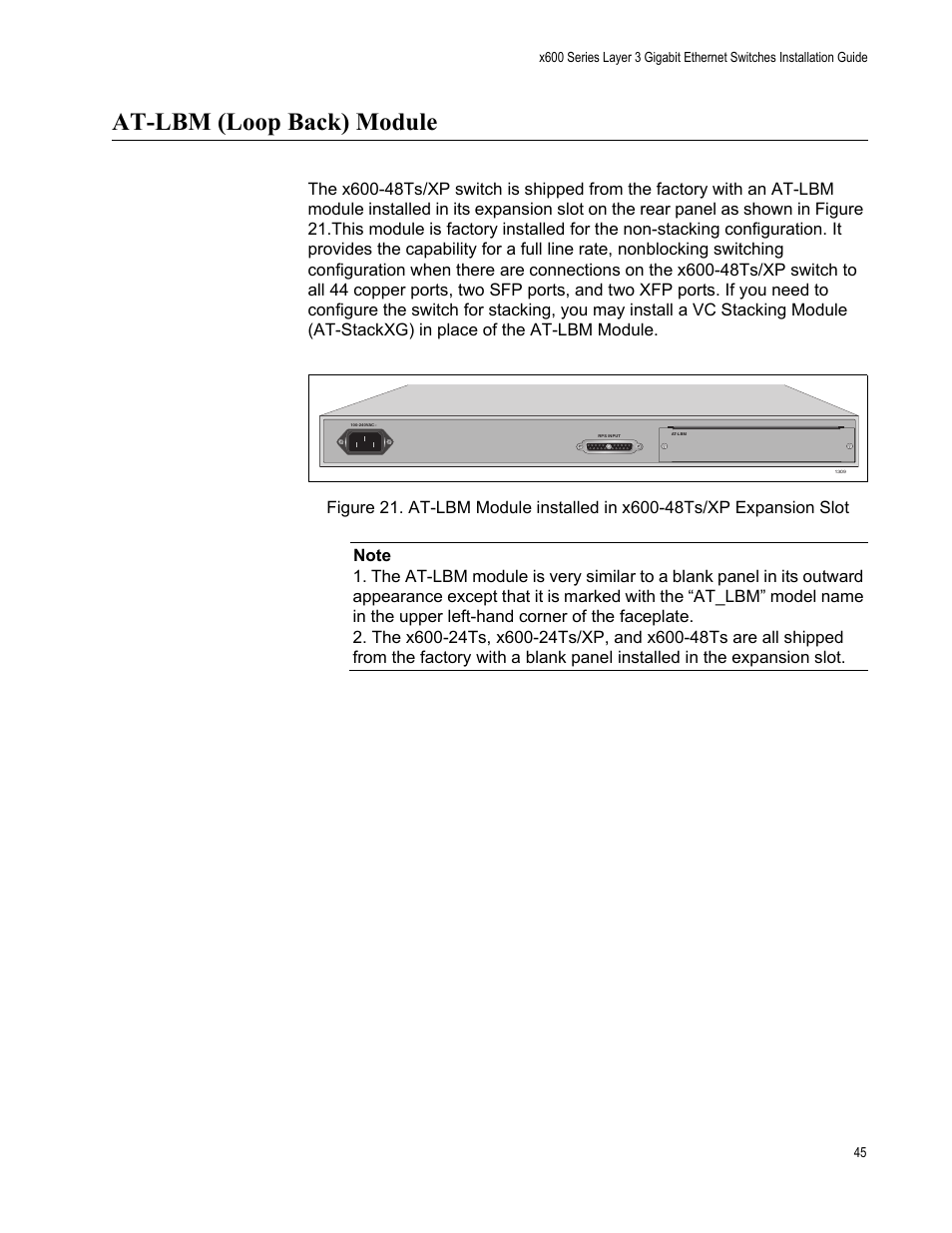 At-lbm (loop back) module | Allied Telesis Layer 3 Gigabit Ethernet Switch x600-24Ts-POE User Manual | Page 45 / 110