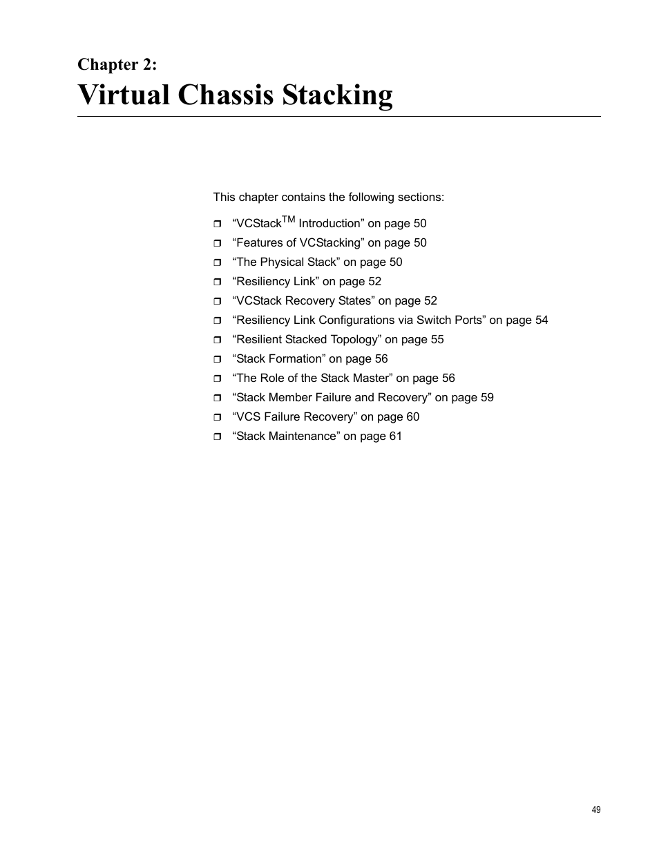 Chapter 2, Virtual chassis stacking | Allied Telesis Layer 3 Gigabit Ethernet Switch x600-24Ts-POE User Manual | Page 49 / 110