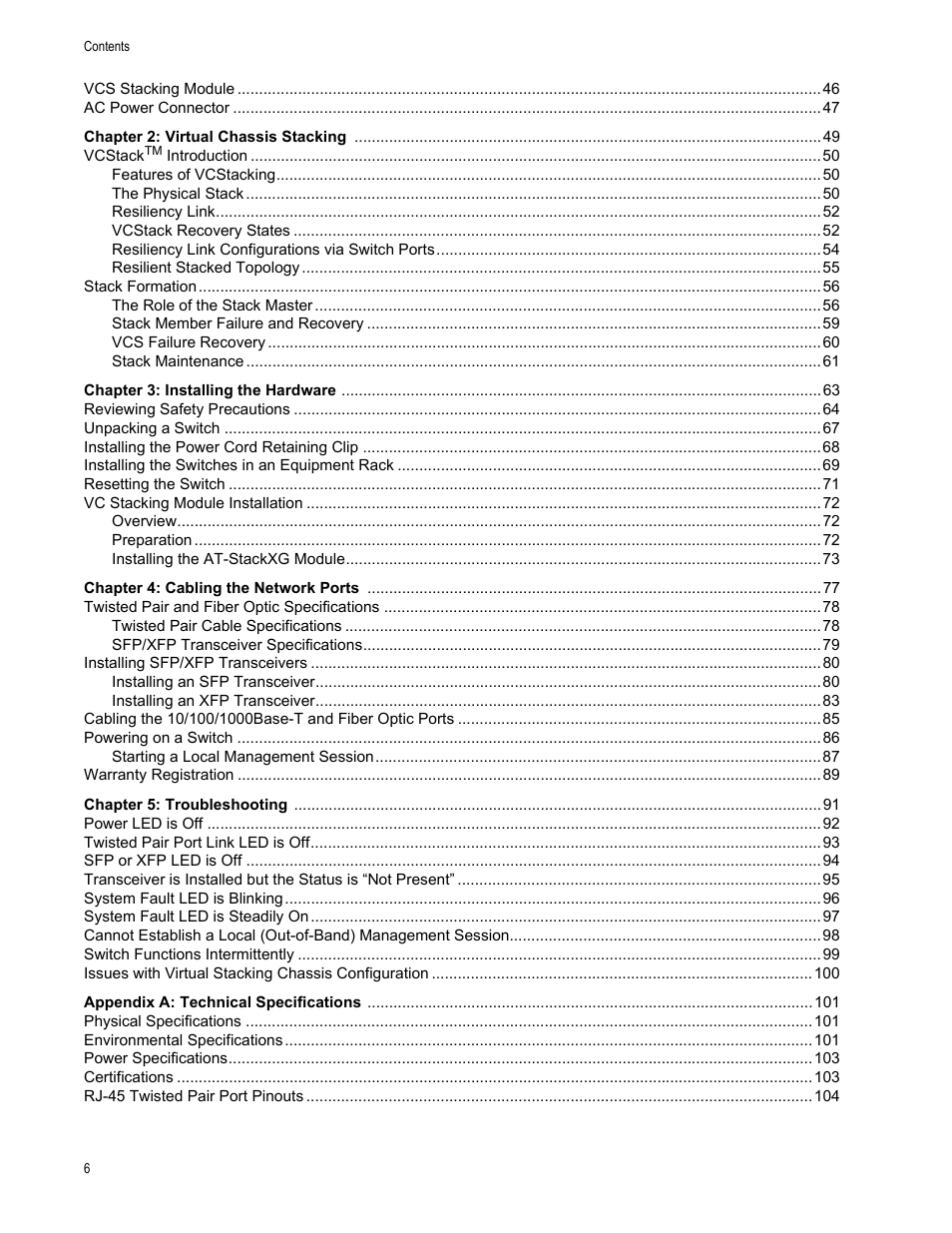 Allied Telesis Layer 3 Gigabit Ethernet Switch x600-24Ts-POE User Manual | Page 6 / 110