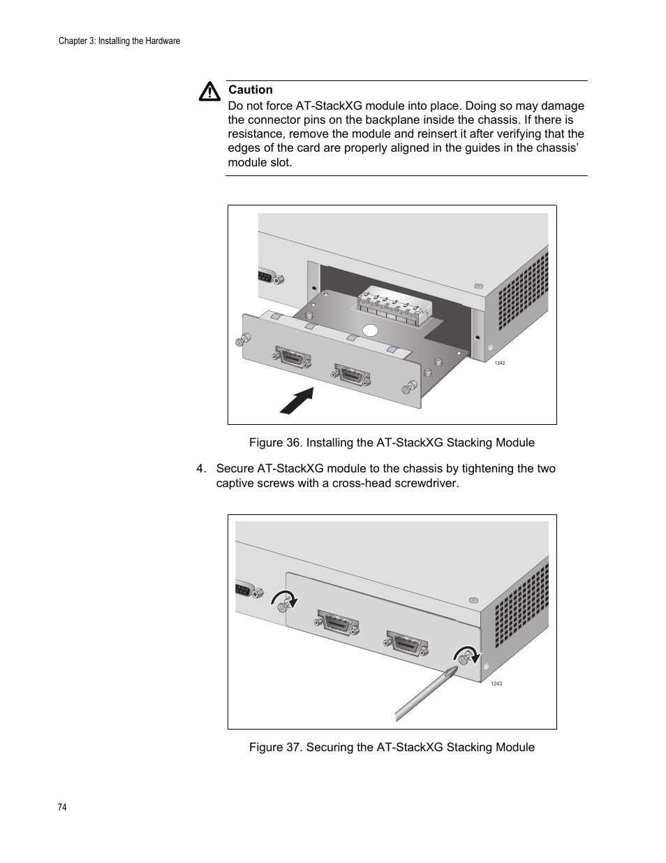 Chapter 3: installing the hardware 74 | Allied Telesis Layer 3 Gigabit Ethernet Switch x600-24Ts-POE User Manual | Page 74 / 110