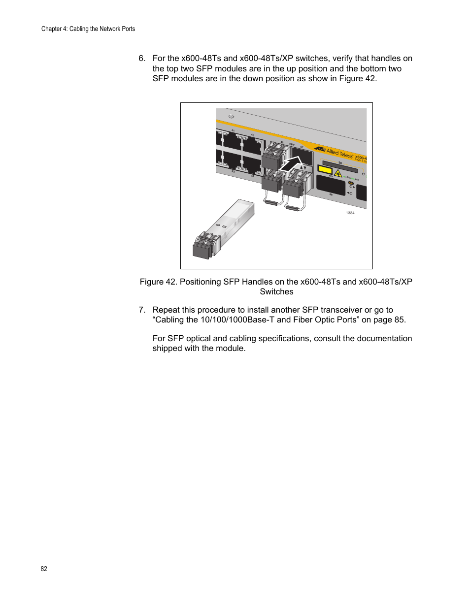 Chapter 4: cabling the network ports 82 | Allied Telesis Layer 3 Gigabit Ethernet Switch x600-24Ts-POE User Manual | Page 82 / 110