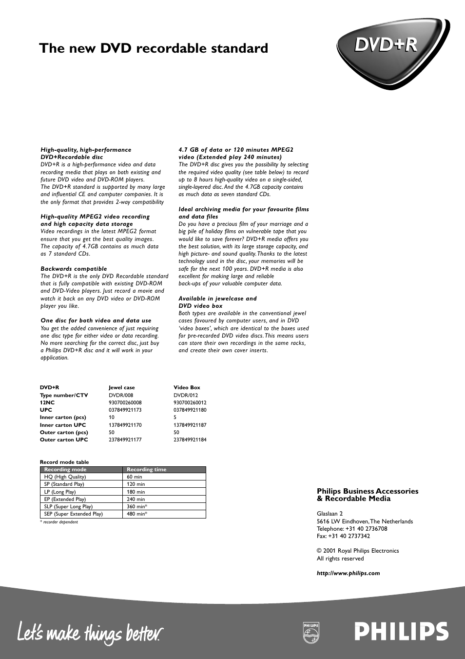 Dvd+r, The new dvd recordable standard | Philips DVDR620 User Manual | Page 2 / 2