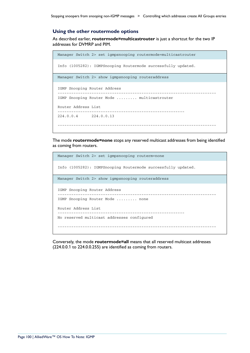 Using the other routermode options | Allied Telesis AR400 User Manual | Page 100 / 110