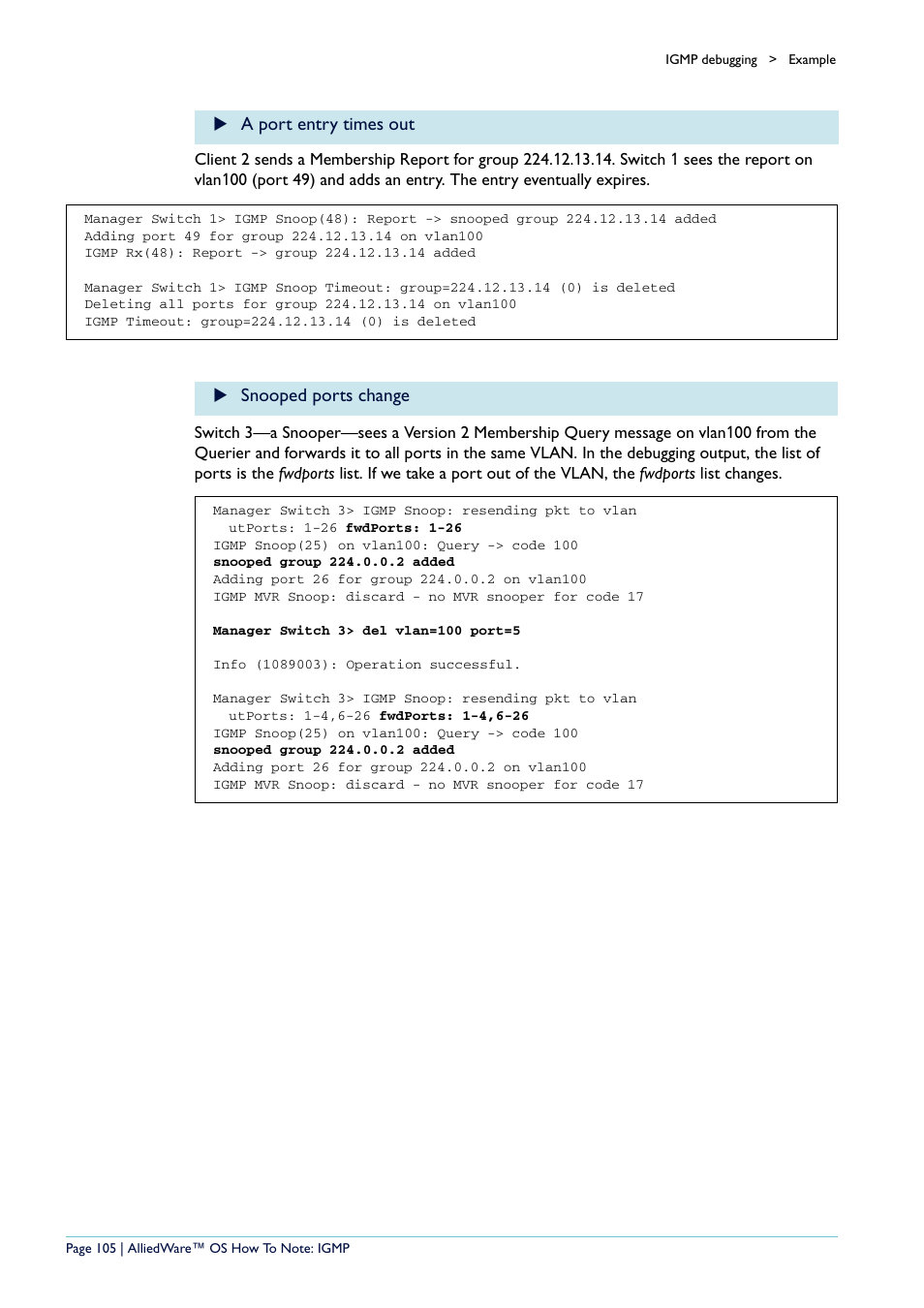 A port entry times out, Snooped ports change | Allied Telesis AR400 User Manual | Page 105 / 110
