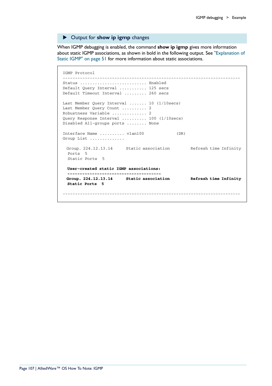 Output for show ip igmp changes | Allied Telesis AR400 User Manual | Page 107 / 110