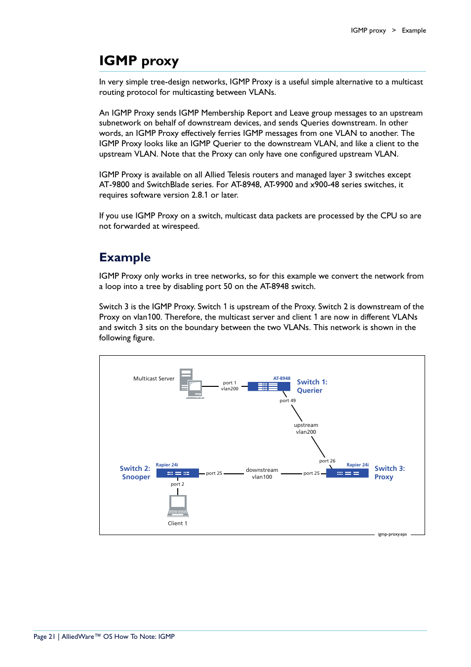 Igmp proxy, Example, Igmp proxy" on | Switch | Allied Telesis AR400 User Manual | Page 21 / 110