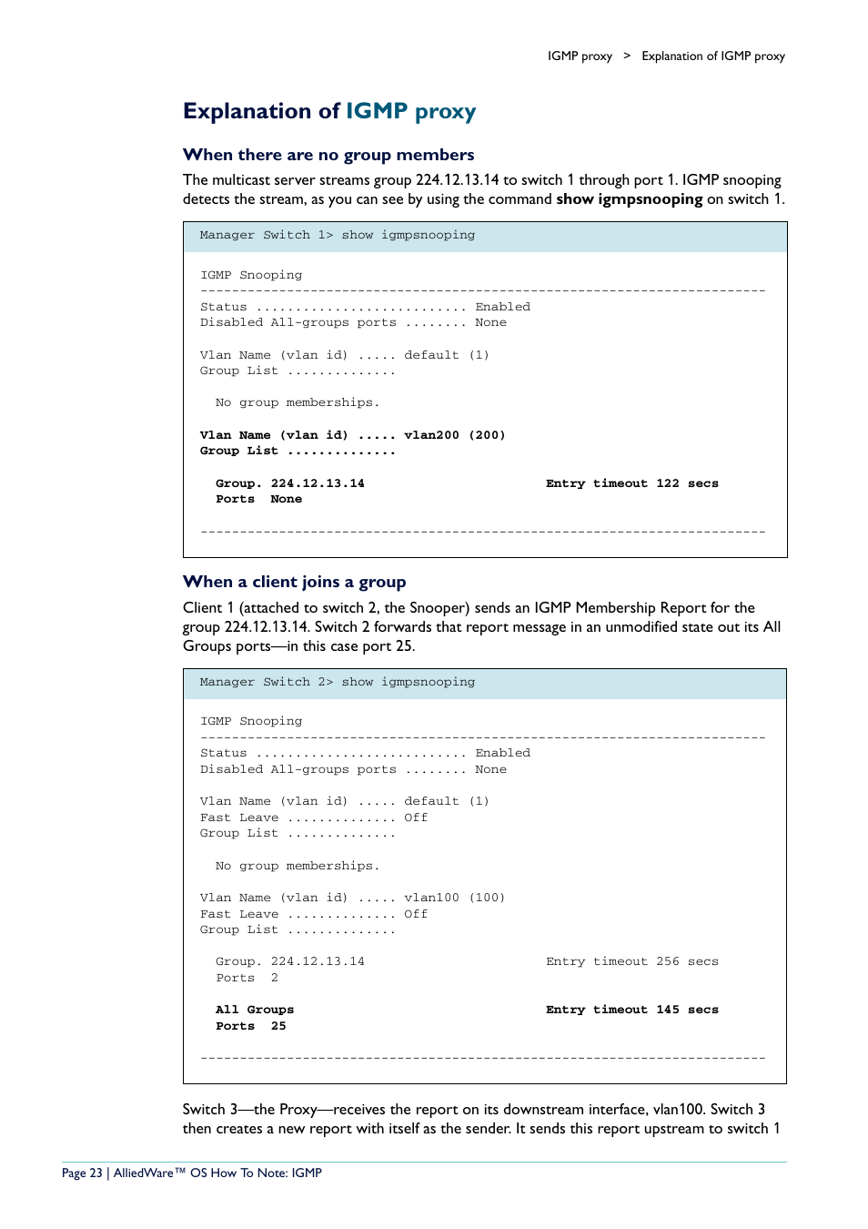 Explanation of igmp proxy, When there are no group members, When a client joins a group | Allied Telesis AR400 User Manual | Page 23 / 110