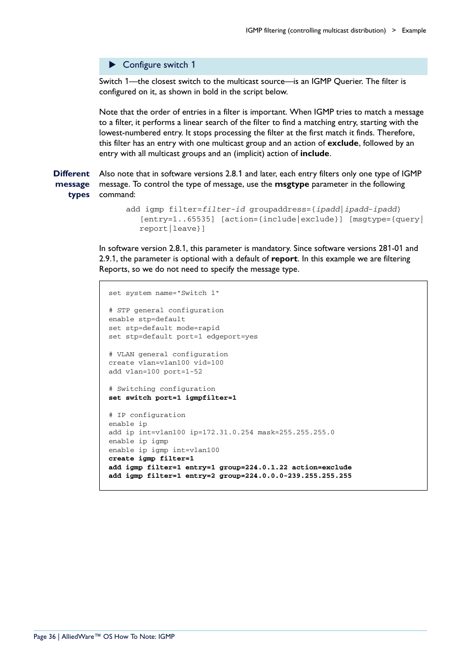 Configure switch 1 | Allied Telesis AR400 User Manual | Page 36 / 110