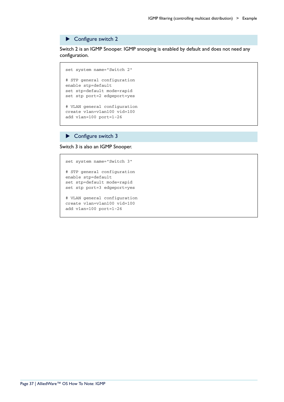 Configure switch 2, Configure switch 3 | Allied Telesis AR400 User Manual | Page 37 / 110